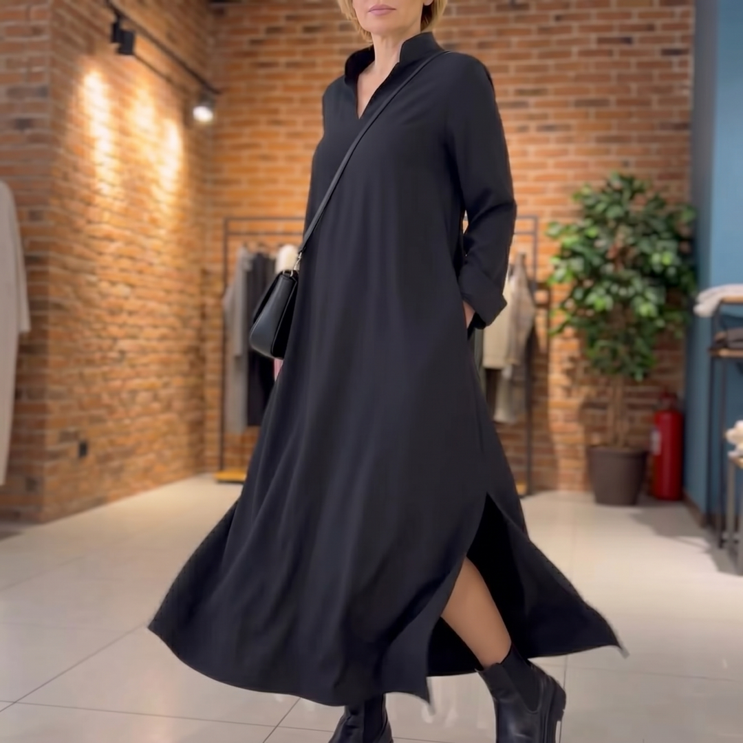 Vestido maxi de manga larga con bolsillos - Casual elegante