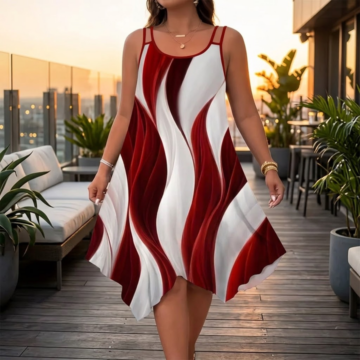 Asymmetric Midi Dress with Swirl Print for Summer Events