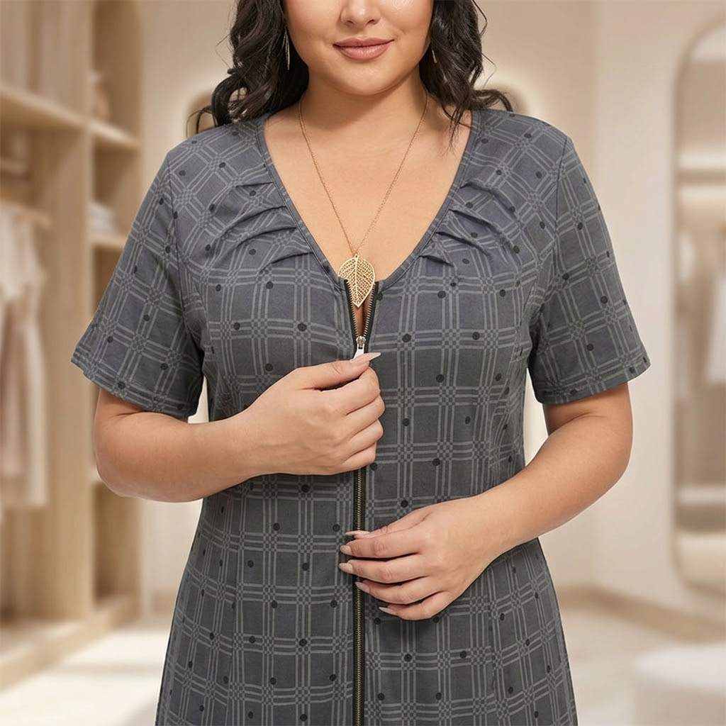 Vestido midi con cremallera frontal - Vestido de punto elástico para mujer