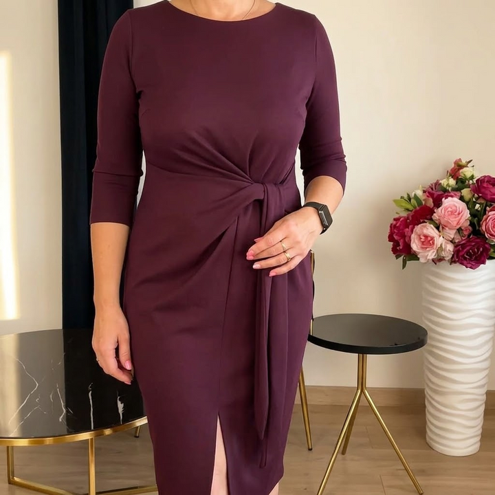 Vestido midi con lazo delantero y mangas 3/4 para mujer