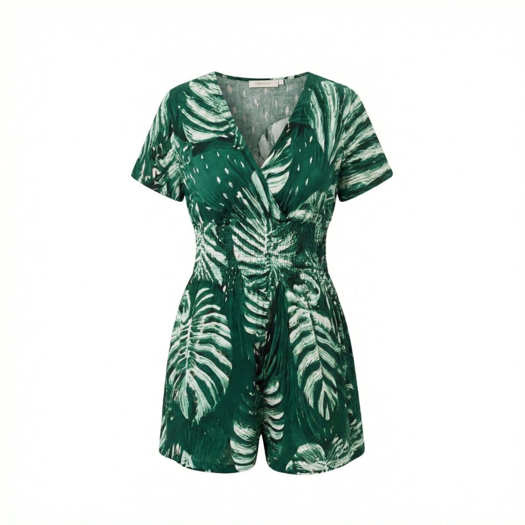 Tropical Wrap Romper with Pockets for Women