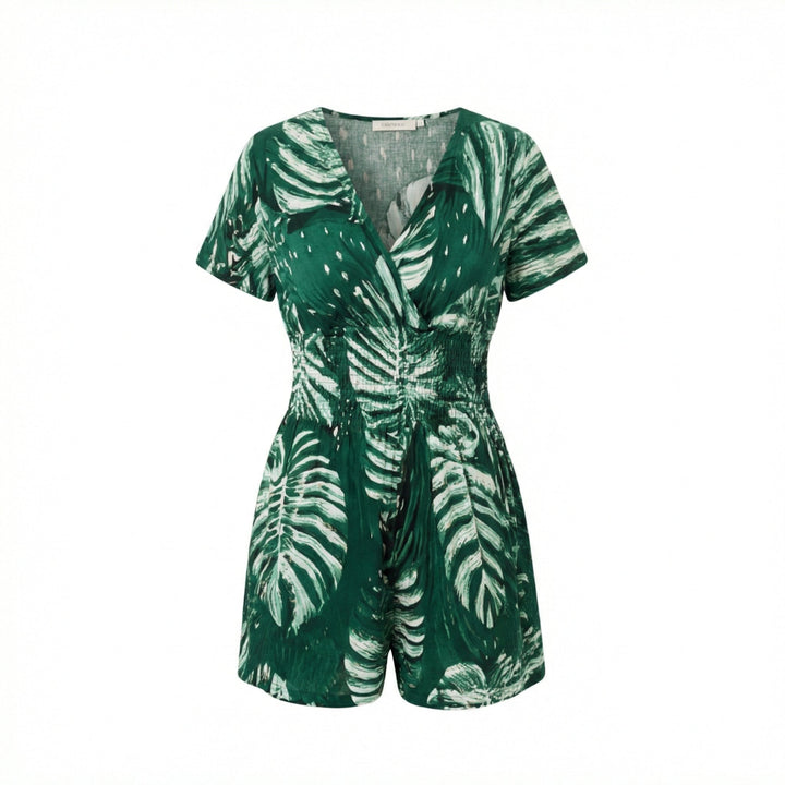Tropical Wrap Romper with Pockets for Women