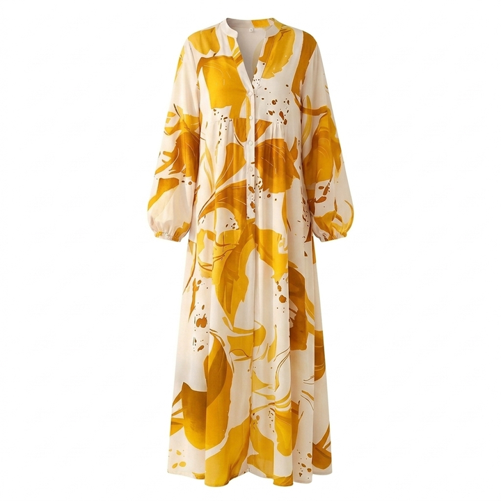 Floral Maxi Dress V-Neck Long Sleeve Tiered Boho Dress