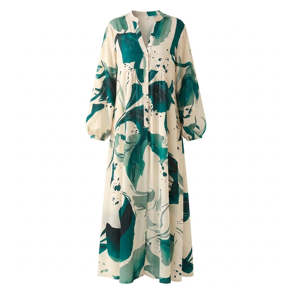 Floral Maxi Dress V-Neck Long Sleeve Tiered Boho Dress