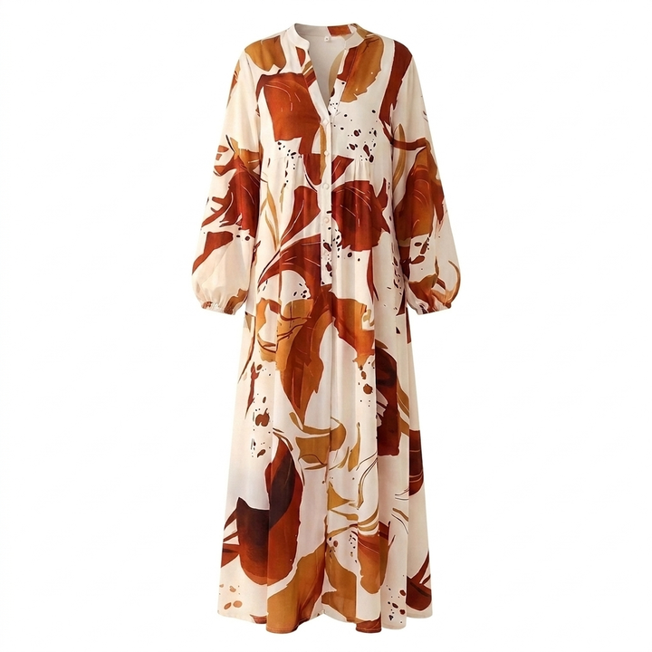 Floral Maxi Dress V-Neck Long Sleeve Tiered Boho Dress