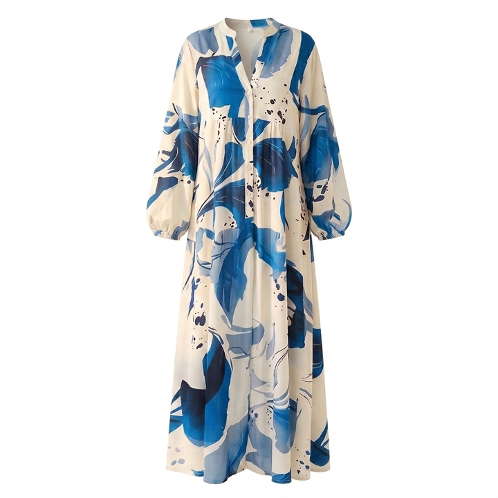 Floral Maxi Dress V-Neck Long Sleeve Tiered Boho Dress