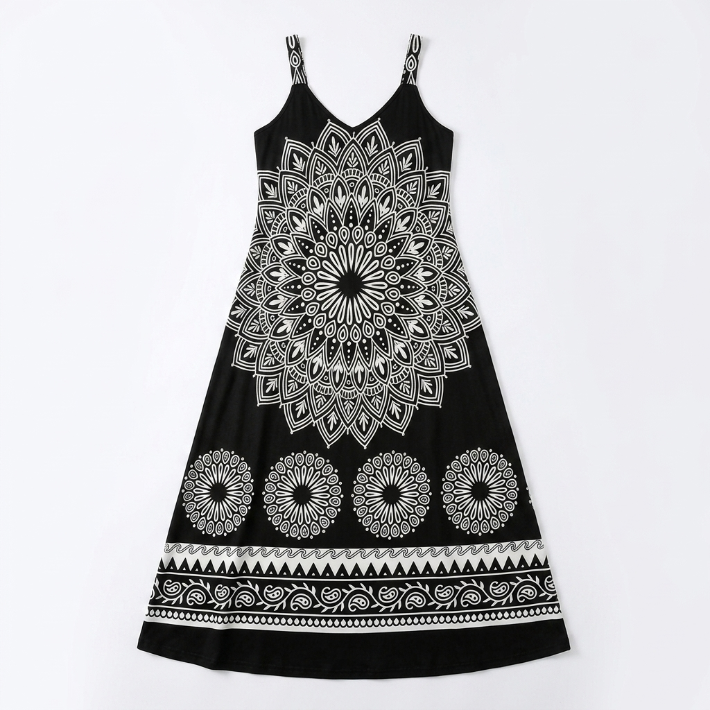 Bohemian Maxi Dress with Mandala Print for Women
