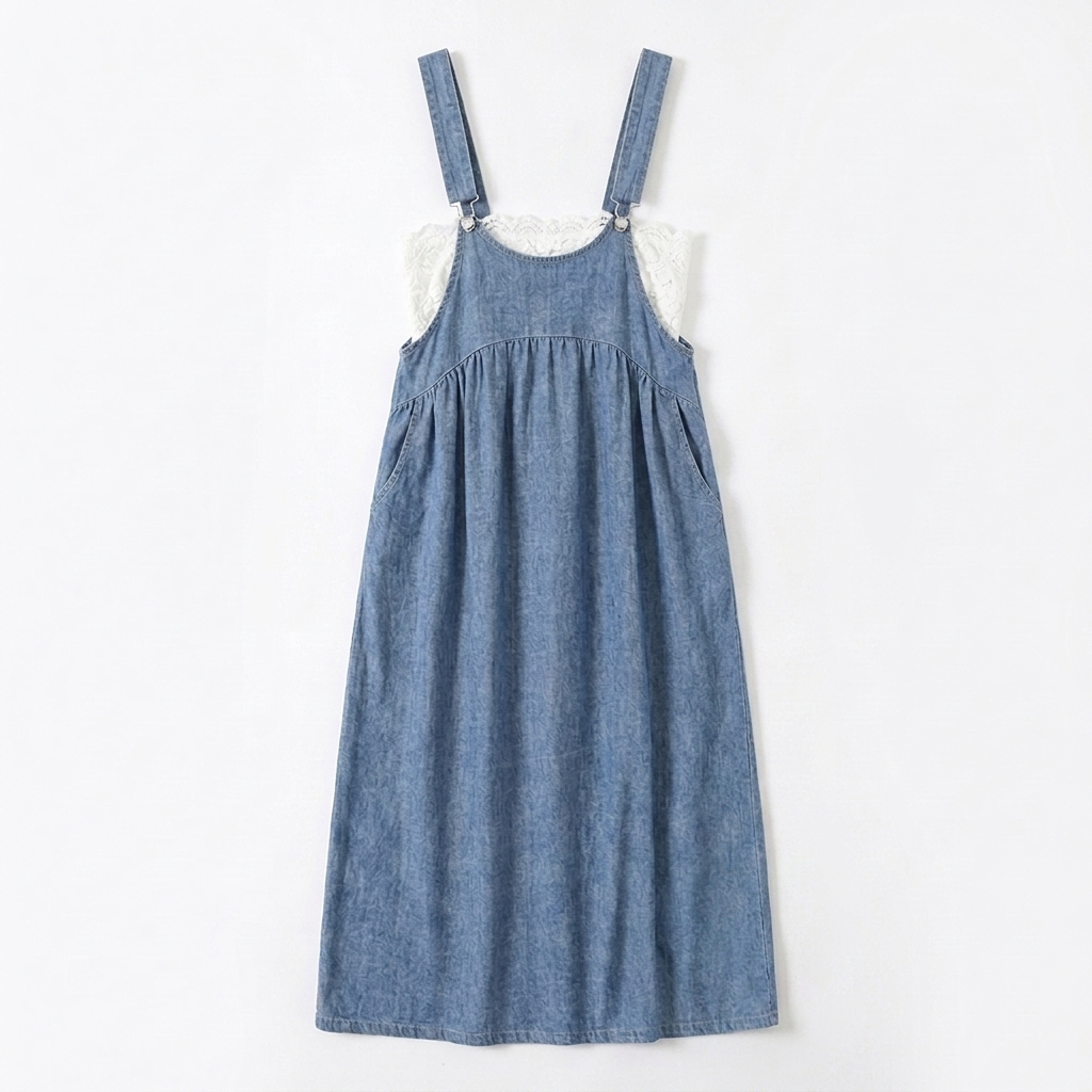 Denim Suspender Dress with Pockets - Relaxed Fit Layering Dress