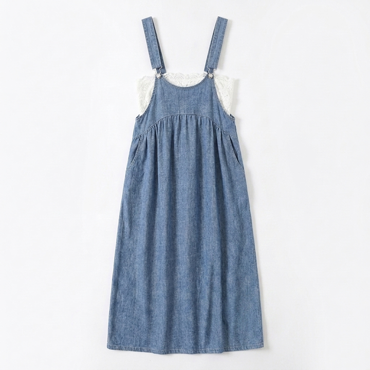 Denim Suspender Dress with Pockets - Relaxed Fit Layering Dress
