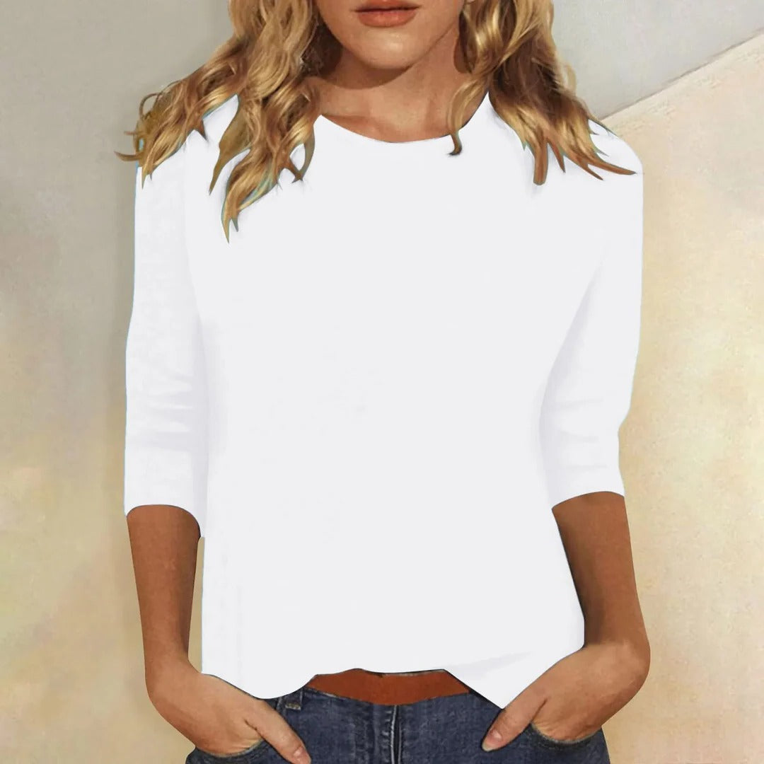 Stella | Blusa Casual Feminina de Manga 3/4 com Gola Redonda para o Dia a Dia