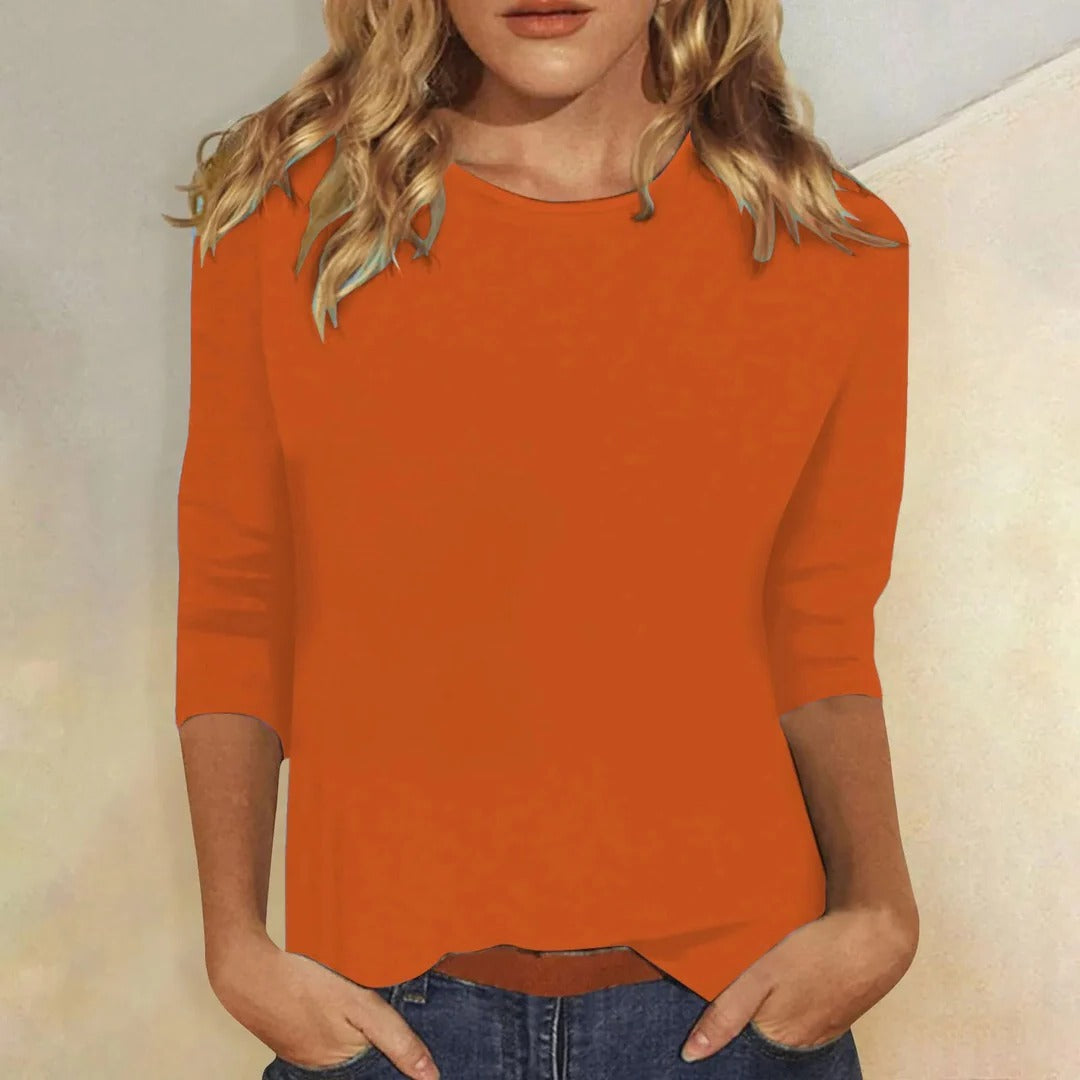 Stella | Blusa Casual Feminina de Manga 3/4 com Gola Redonda para o Dia a Dia