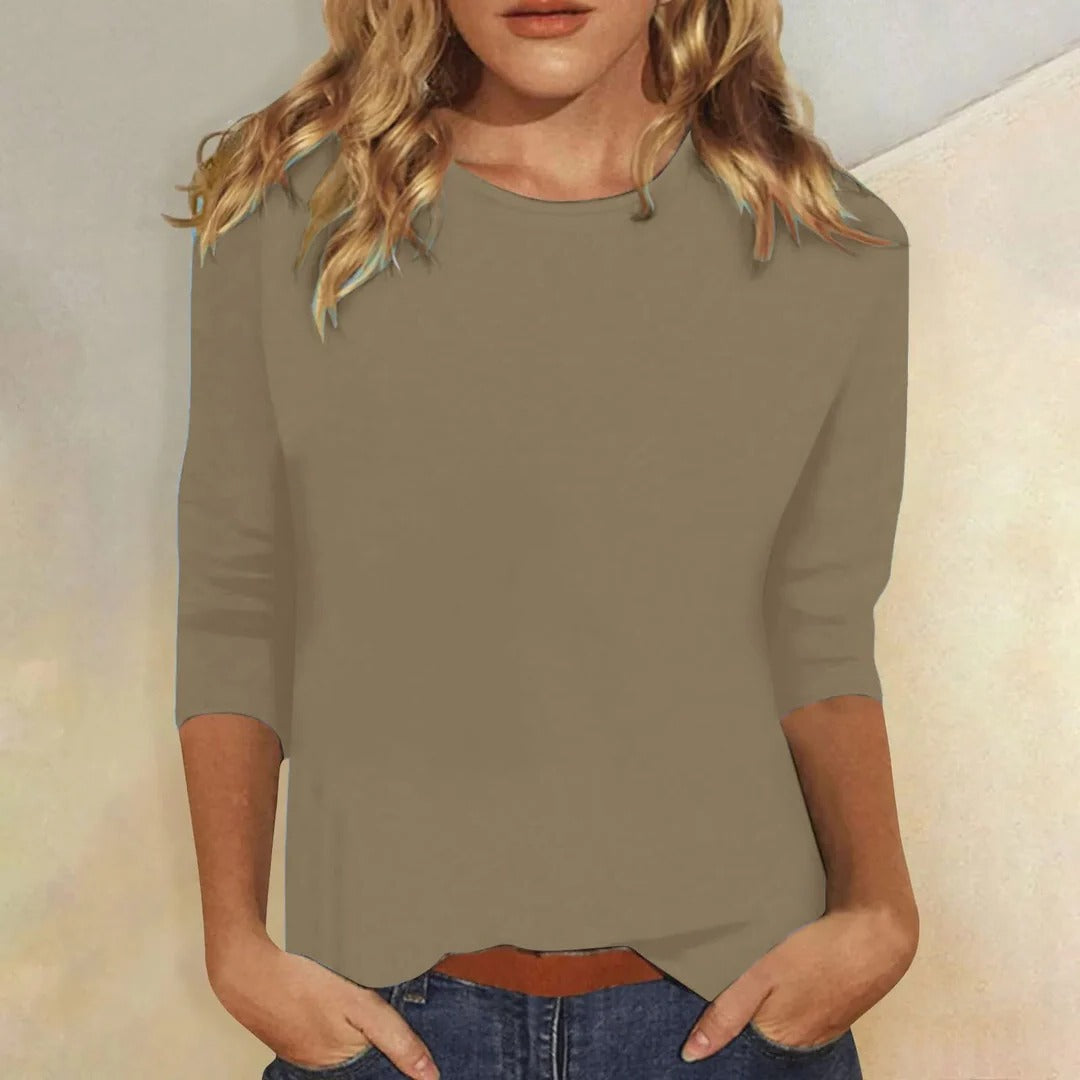 Stella | Blusa Casual Feminina de Manga 3/4 com Gola Redonda para o Dia a Dia