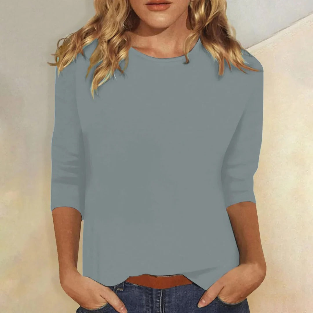 Stella | Blusa Casual Feminina de Manga 3/4 com Gola Redonda para o Dia a Dia