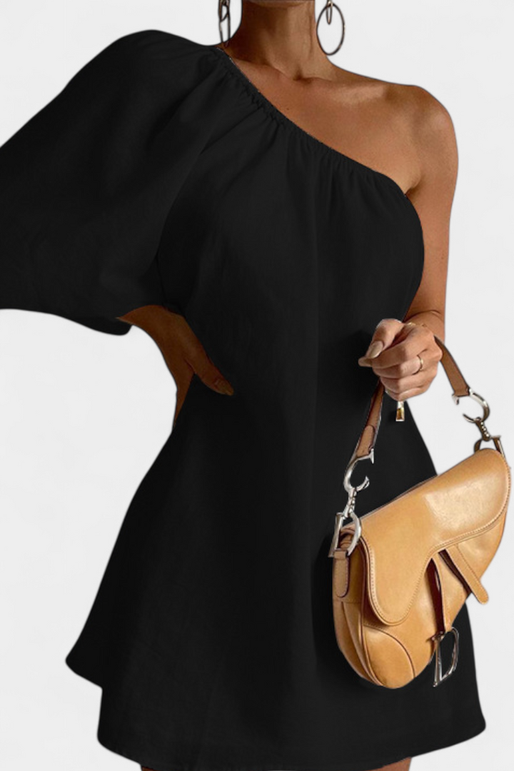 Loupe asymmetrisches Kleid aus Baumwolle und Leinen mit freiliegenden Schultern