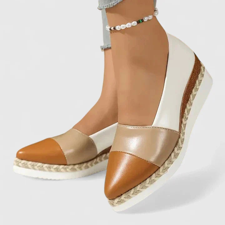 Luna | Dámské metalické espadrilky na klínku s platformou a nazouvací designem
