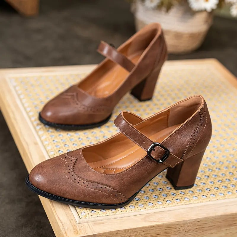 Dorka | Zapatos de Cuero de Tacón Alto con Hebilla