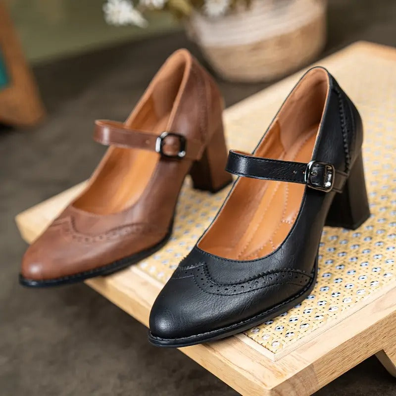 Dorka | Zapatos de Cuero de Tacón Alto con Hebilla