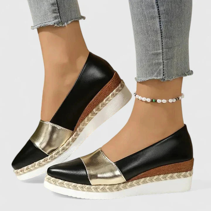 Luna | Dámské metalické espadrilky na klínku s platformou a nazouvací designem
