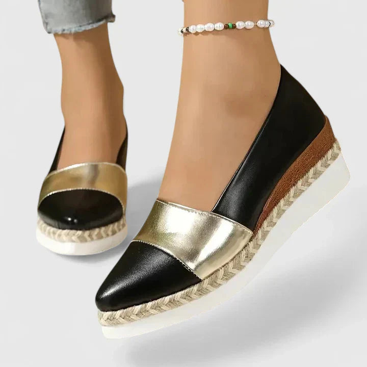 Luna | Dámské metalické espadrilky na klínku s platformou a nazouvací designem