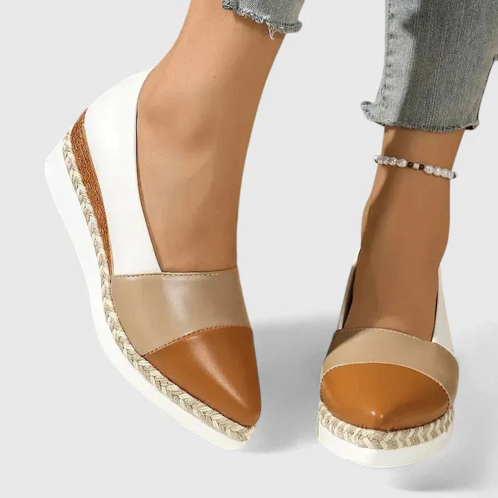 Luna | Dámské metalické espadrilky na klínku s platformou a nazouvací designem