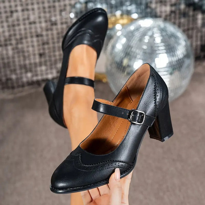 Dorka | Zapatos de Cuero de Tacón Alto con Hebilla
