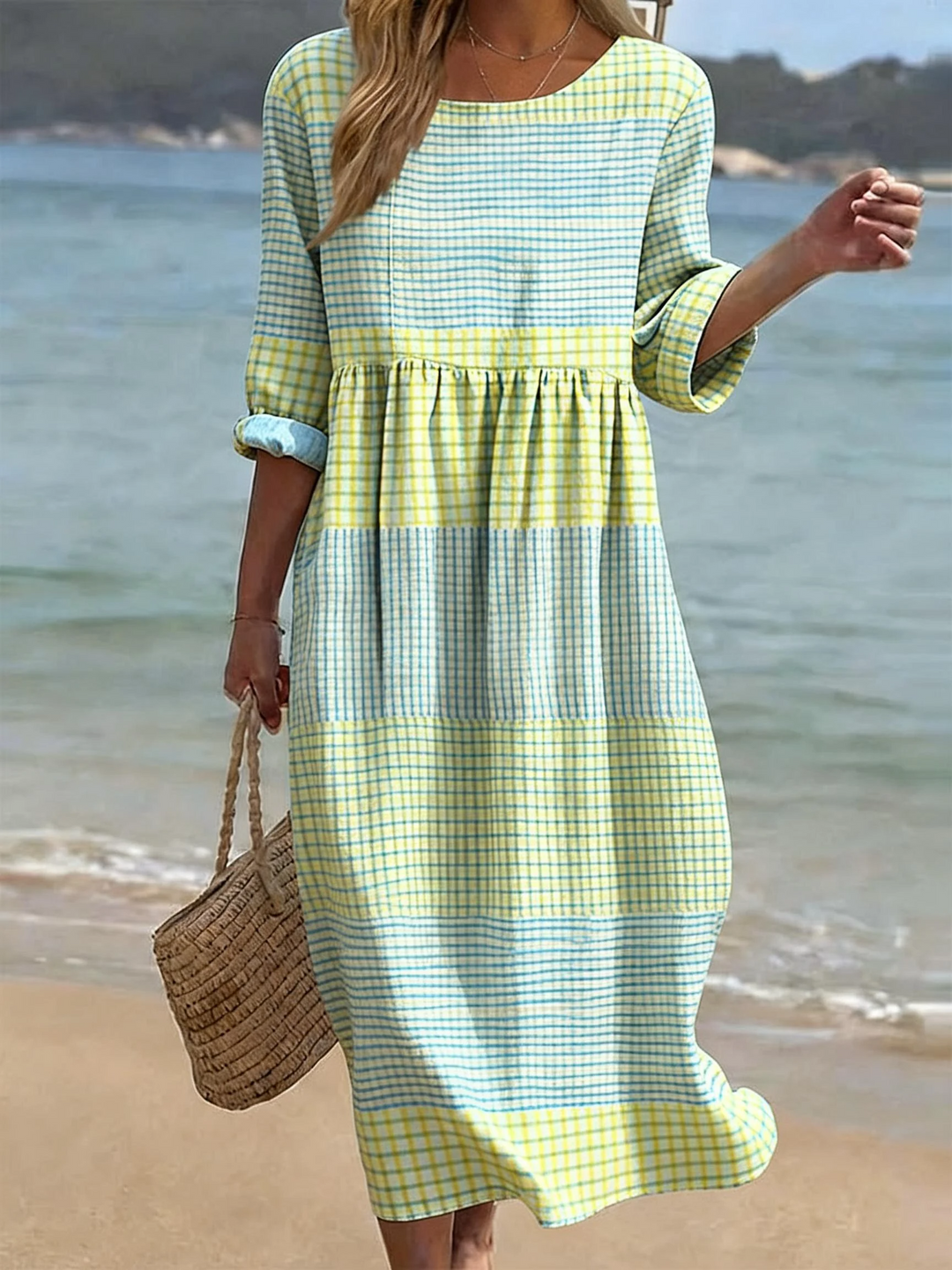 Casual Half Sleeve Dress for Women - Relaxed Fit Round Neck