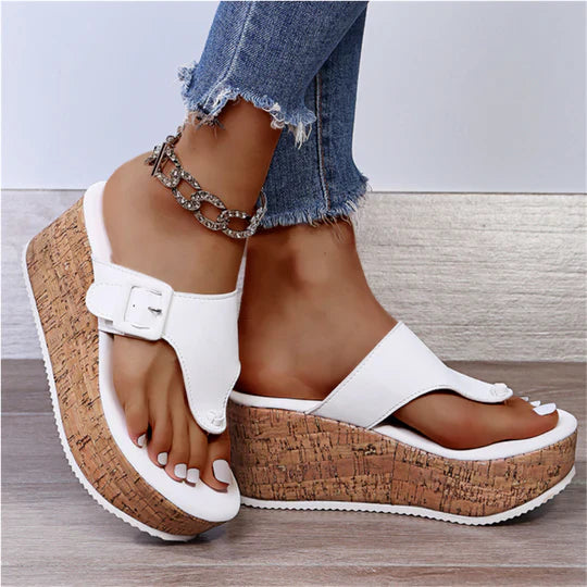Cleo | Sandali infradito con zeppa in sughero da donna con dettaglio fiocco
