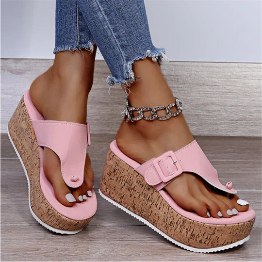 Cleo | Sandali infradito con zeppa in sughero da donna con dettaglio fiocco