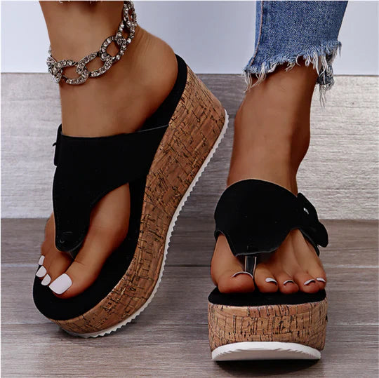 Cleo | Sandali infradito con zeppa in sughero da donna con dettaglio fiocco
