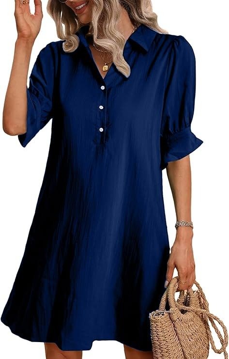 Harper | Vestido Camisa Feminino com Botões, Manga 3/4, Comprimento até o Joelho