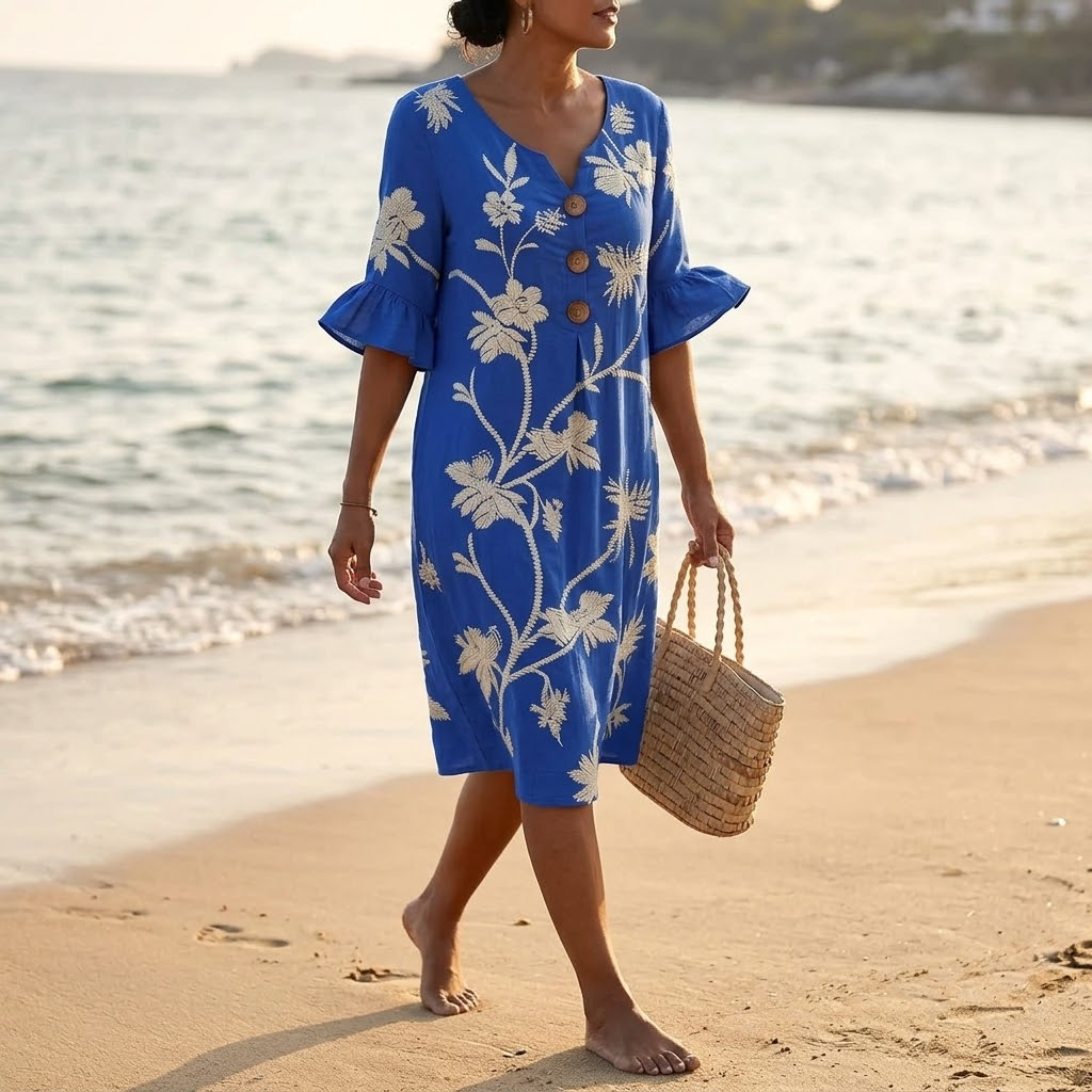Solenya™ – Embroidered Floral Midi Dress
