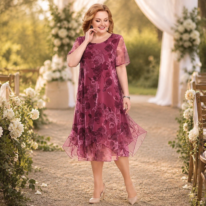 Floral Chiffon Midi Dress - Layered A-Line Dress for Women