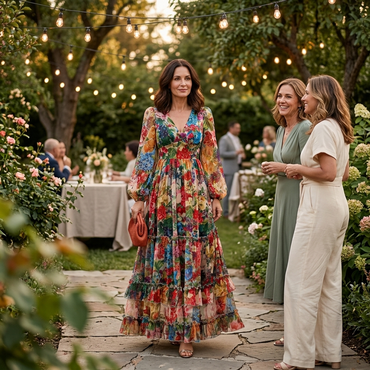 Tiered Floral Maxi Dress with Lantern Sleeves for Women