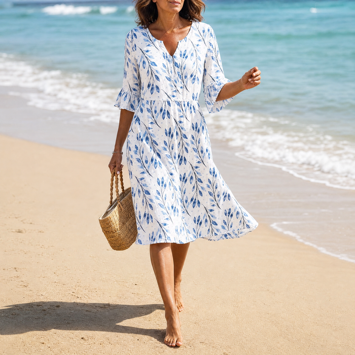 Midi Dress with Flutter Sleeves and Smocked Waist for Women