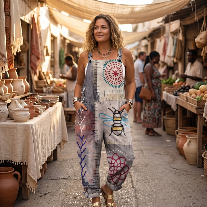 Mono bohemio de talla grande para mujer con estampado artesanal