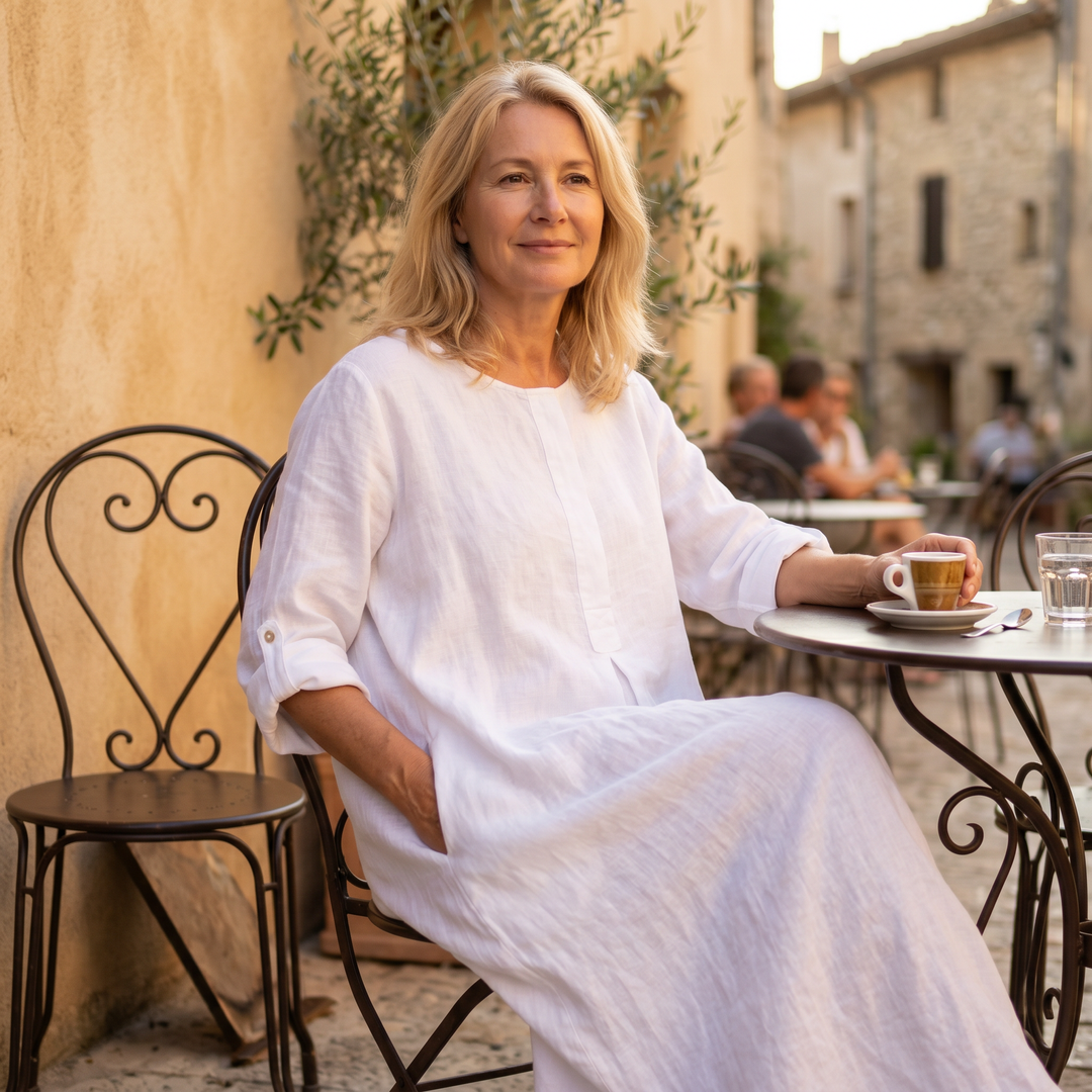 Linen Maxi Dress with Pockets for Women - Long Sleeve