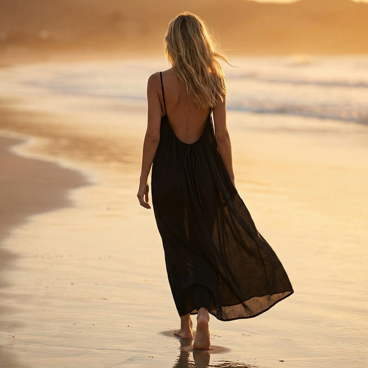Flowy Maxi Dress with Adjustable Open Back