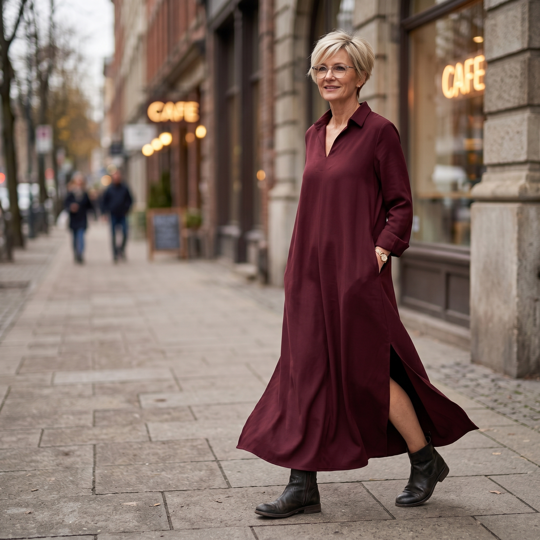 Vestido maxi de manga larga con bolsillos - Casual elegante