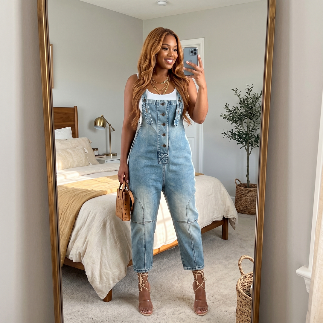 Denim Overalls for Women - Tapered Leg with Adjustable Straps