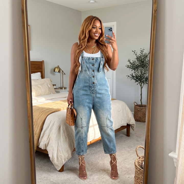 Denim Overalls for Women - Tapered Leg with Adjustable Straps