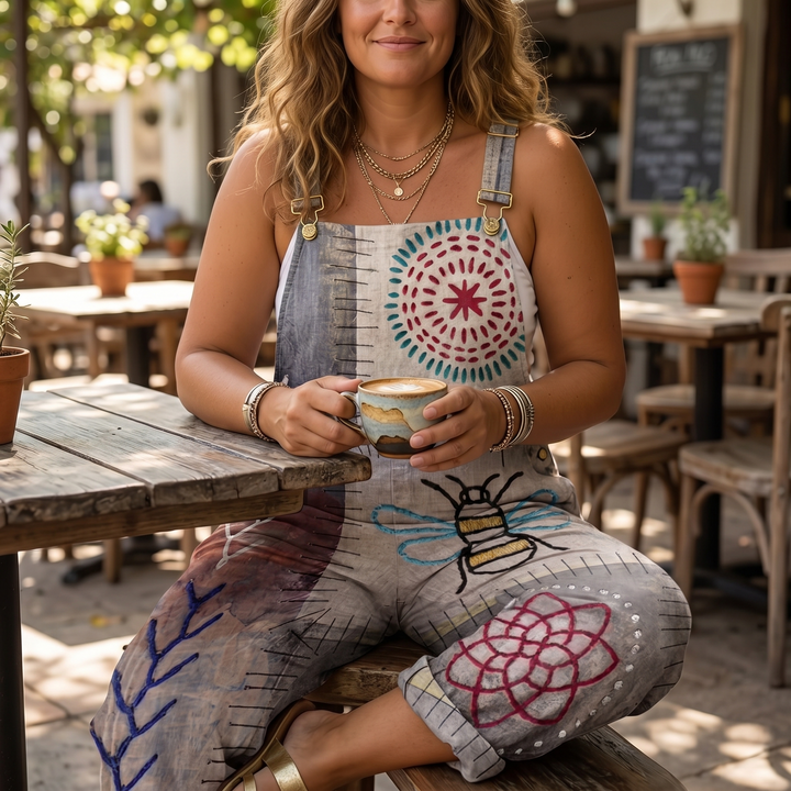 Mono bohemio de talla grande para mujer con estampado artesanal