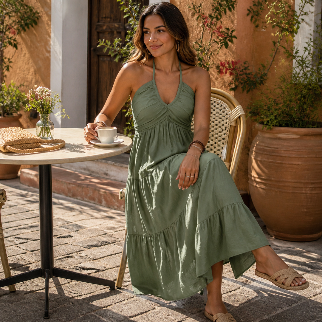 Solenne™ - Flowy Halter Maxi Dress for Effortless Style