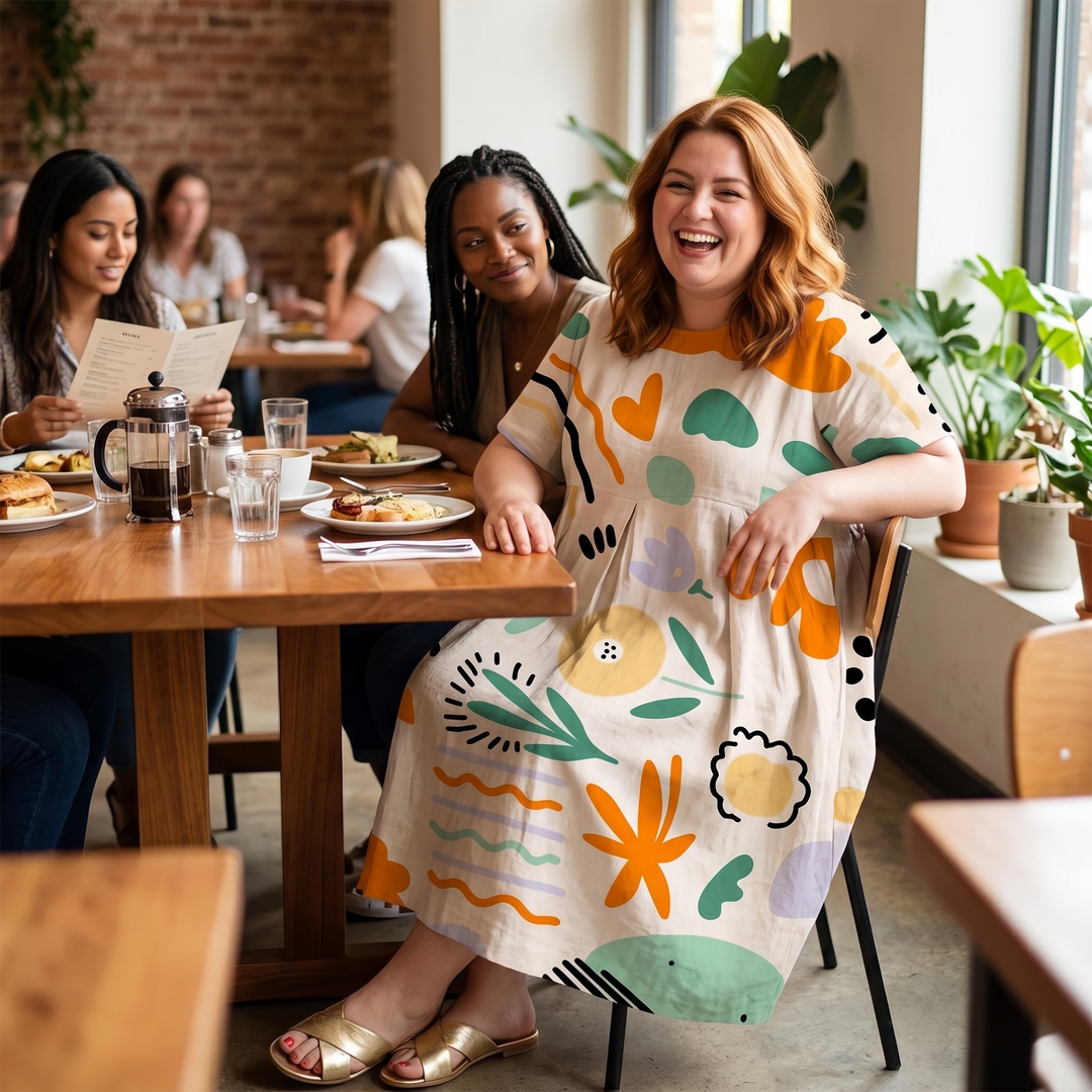 Artsy Print Midi Dress - A-Line Silhouette in Matisse Florals
