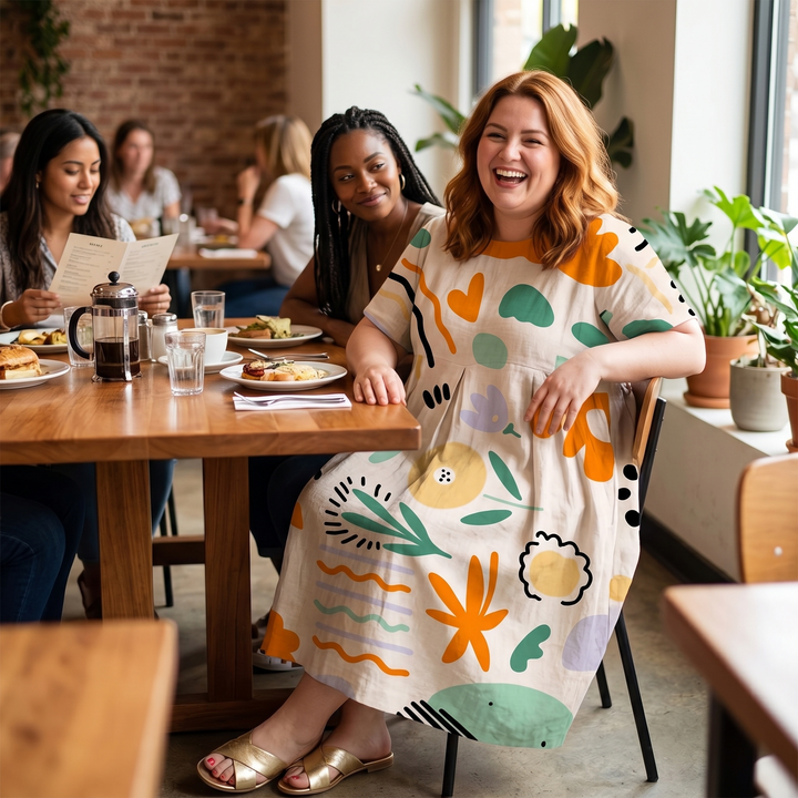 Artsy Print Midi Dress - A-Line Silhouette in Matisse Florals