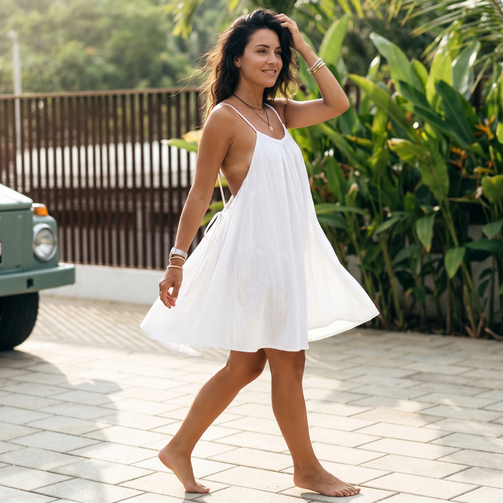 A-Line Sundress with Open Back Detail - Lightweight Summer Dress