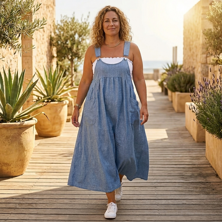 Denim Suspender Dress with Pockets - Relaxed Fit Layering Dress