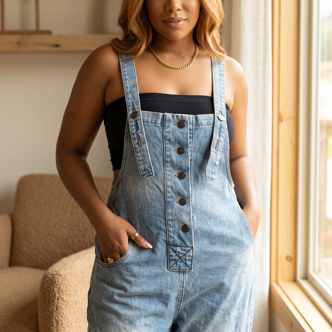 Denim Overalls for Women - Tapered Leg with Adjustable Straps