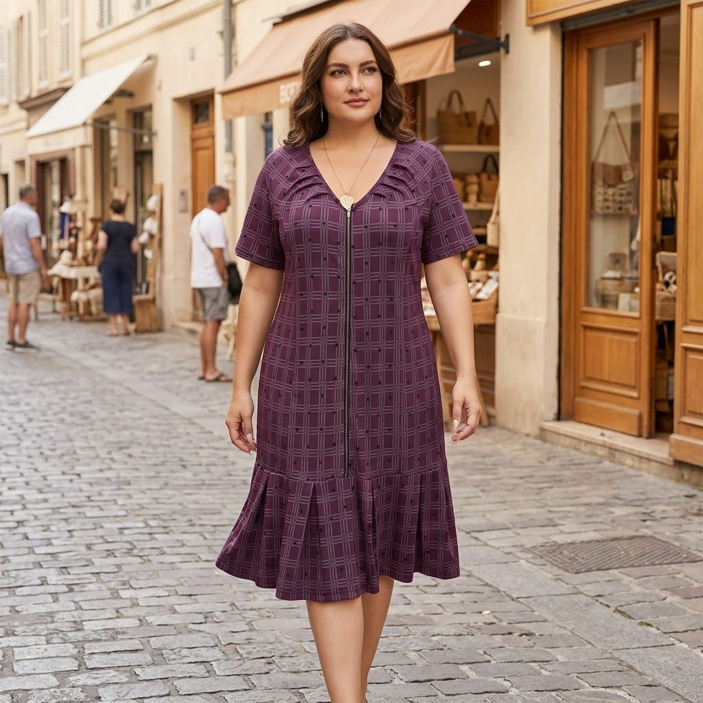 Vestido midi con cremallera frontal - Vestido de punto elástico para mujer