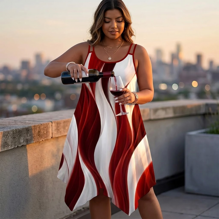 Asymmetric Midi Dress with Swirl Print for Summer Events
