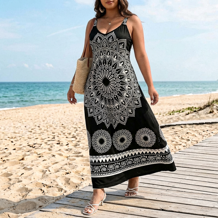 Bohemian Maxi Dress with Mandala Print for Women